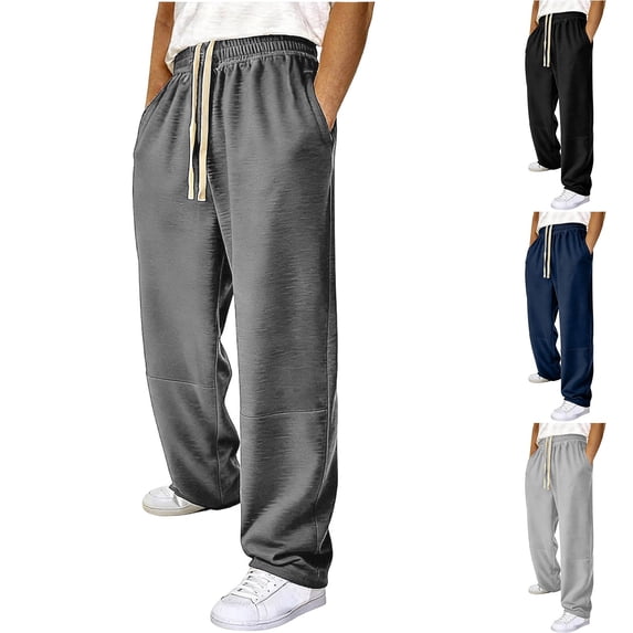 Men's Loose Casual Drawstring Sports Pants, Wide Leg Trousers Joggers, Elastic Waist Straight Leg with Pockets, Breathable Lightweight Activewear, Gym Workout Running | AESTIVO,Dark Blue 3XL