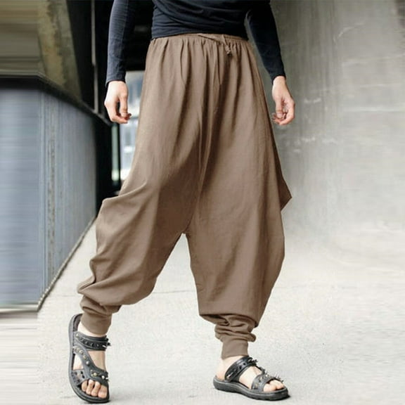 Men's Loose Casual Harem Japanese Trousers Baggy Fit Hippy Hakama Pants Bottoms