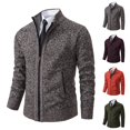 thumbnail image 1 of Men's Loose Casual Knit Stand Collar Zipper Pullover Long Sleeve Shirt for Fall Winter Daily Wear Christmas Gift,Red,M, 1 of 5