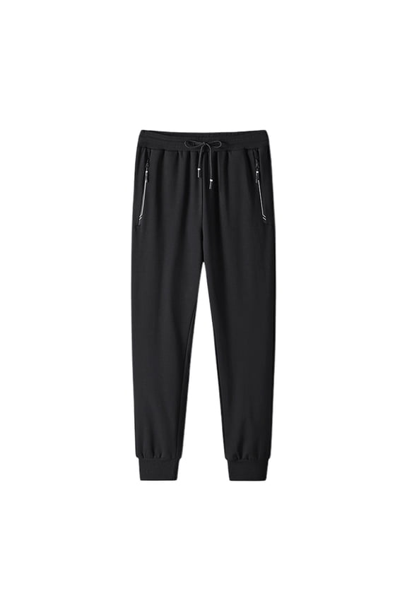 Men's Loose Casual Straight Leg Sports Pants - Cargo Style, Drawstring Waist, Zipper Fly, Stretchy Fabric - 95% Fiber 5% Spandex - L-XXXXXL