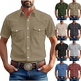 thumbnail image 1 of Men's Loose Classic Lapel Multi Pocket Industrial Work Shirt Top for Spring Fall Workwear,Army Green,L, 1 of 7