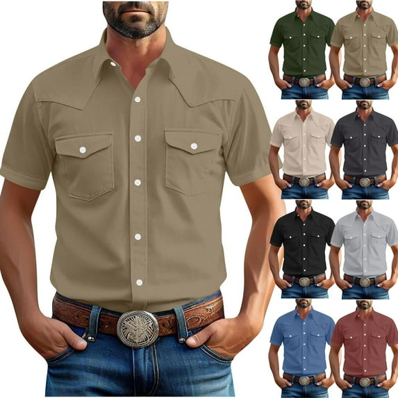 Men's Loose Classic Lapel Multi Pocket Industrial Work Shirt Top for Spring Fall Workwear,Army Green,L