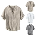 thumbnail image 1 of Men’s Loose Cotton Linen Short Sleeve Shirt Casual Summer Top, 1 of 6