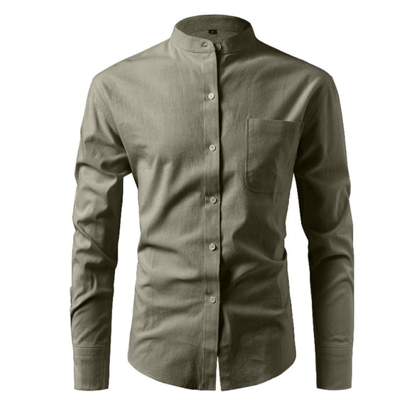 Men's Loose Denim Shirt Long Sleeve Button Up Stand Collar Solid Casual