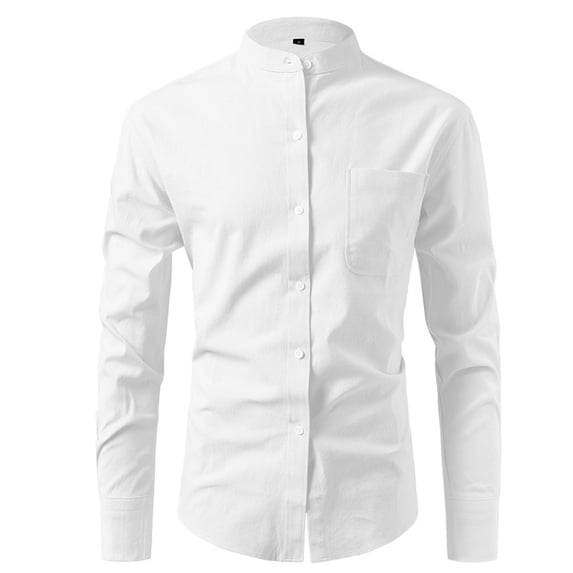 Men's Loose Denim Shirt Long Sleeve Button Up Stand Collar Solid Casual