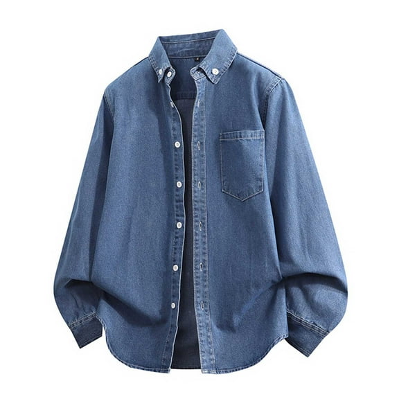 Men's Loose Denim Shirts 2025 Fall Winter Button Down Long Sleeve Casual Lapel Outerwear Tops