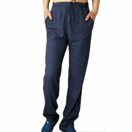 Men's Loose Elastic Waist Trousers Long Pants Beach Slack Drawstring Sports Pants