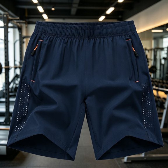 Men's Loose Fit Athletic Running Shorts with Zipper Pockets Quick Dry Drawstring 7" Thin Workout Gym Shorts for Basketball Baseball Jogging Navy