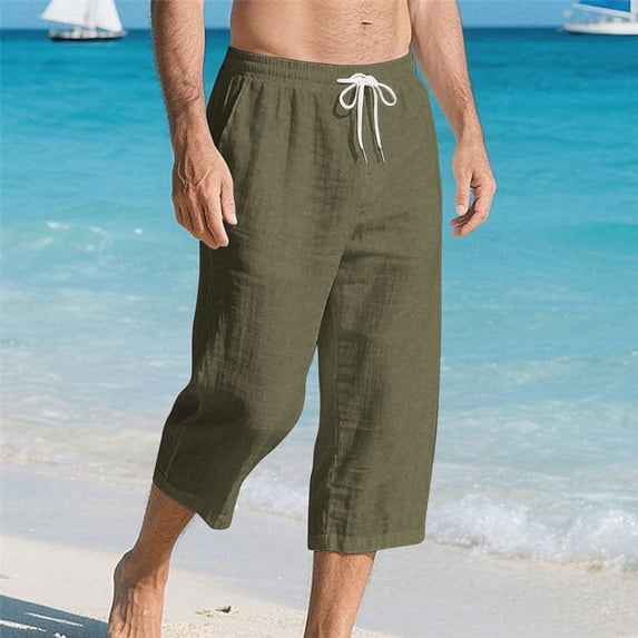 Men's Loose-Fit Casual Drawstring Capri Pants with Side Pocket