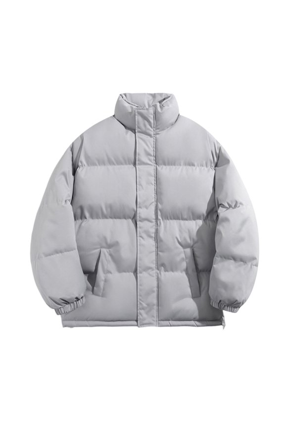 Men's Loose-Fit Casual Long-Sleeve Down Jacket, Light Gray, M