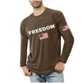 thumbnail image 1 of Men's Loose-Fit Casual Long Sleeve T-Shirt, Fashion Freedom Print Cotton Active Top for Men, Breathable and Comfortable, Brown ,M, 1 of 5