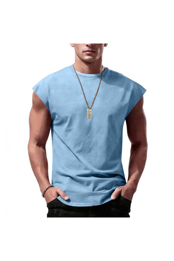 Men's Loose-Fit Casual Sleeveless Vest, Solid Color Lightweight Tank Top, Breathable Soft Fabric, Summer Essential,Light Blue,S