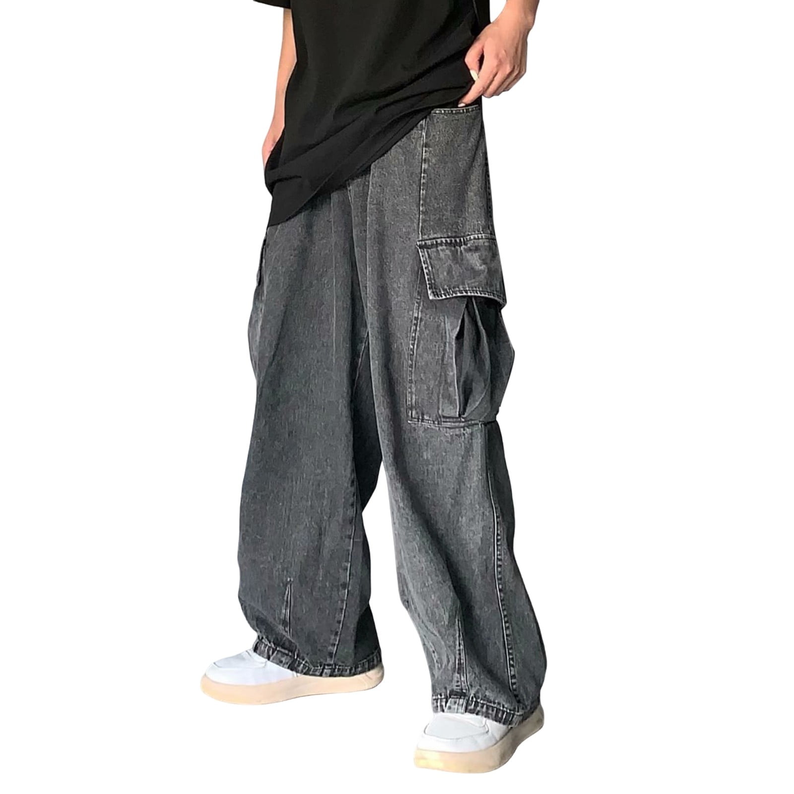 結婚祝い Men's Loose Jeans Leg Wide Relaxed-Fit Pants Denim Fit Clothing