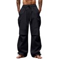 thumbnail image 1 of Men’s Loose Fit Drawstring Waist Cargo Pants with Zippered Pockets Adjustable Hem Streetwear Trousers for Daily Wear, 1 of 5