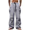 thumbnail image 1 of Men’s Loose Fit Drawstring Waist Cargo Pants with Zippered Pockets Adjustable Hem Streetwear Trousers for Daily Wear, 1 of 5