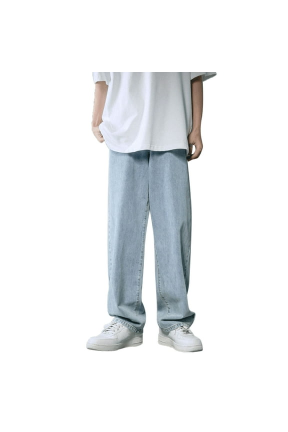 Men's Loose-Fit Dungaree Jean Men's Loose Fit Straight Leg Denim Jeans Baggy Wide Leg Plain Pants Trousers