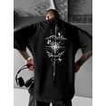 thumbnail image 1 of Men's Loose-Fit Graphic T-Shirt with Compass & Mountain Design - Street Style, Machine Washable, Summer Casual Wear for Adults, Comfortable Fashion | Breathable Fabric, 1 of 5