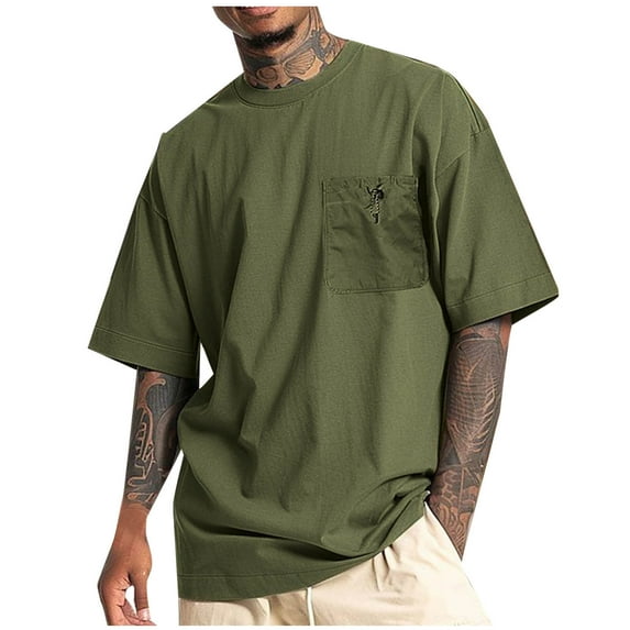 Men's Loose Fit Heavyweight Short-Sleeve Pocket T-Shirt - Mens 100 Cotton Crew Neck Thick Tees
