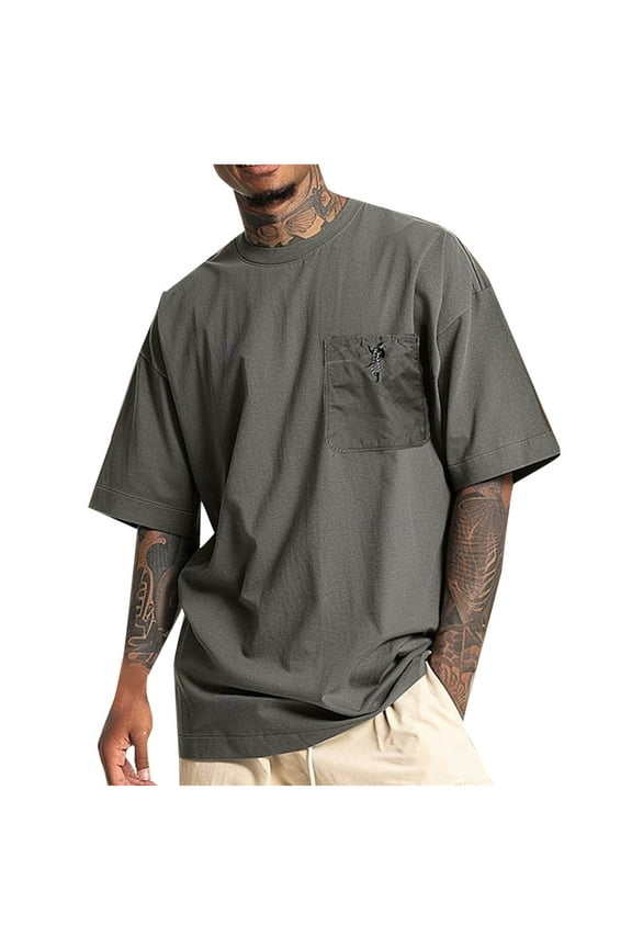 Men's Loose Fit Heavyweight Short-Sleeve Pocket T-Shirt - Mens 100 Cotton Crew Neck Thick Tees