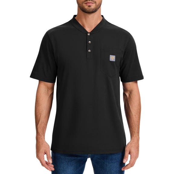Men's Loose Fit Heavyweight Short-Sleeve Pocket Work Henley T-Shirt (Regular&Tall)