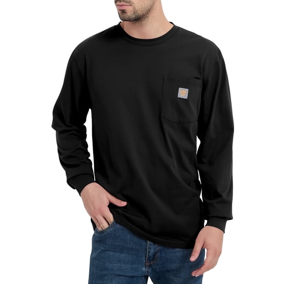Men's Loose Fit Heavyweight Work Long Sleeve T-Shirts Comfort Pocket Tee(Regular&Tall)
