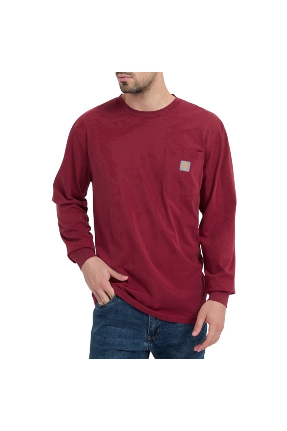 Men's Loose Fit Heavyweight Work Long Sleeve T-Shirts Comfort Pocket Tee(Regular&Tall)