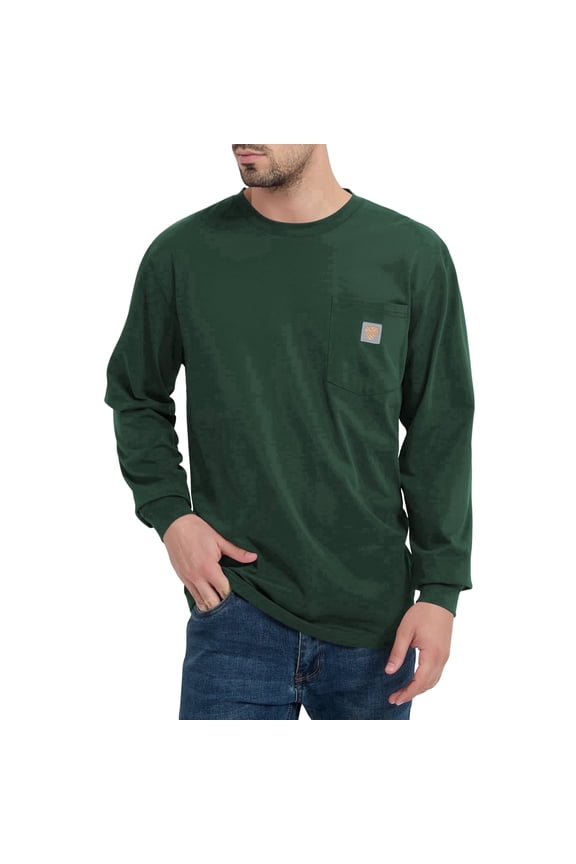 Men's Loose Fit Heavyweight Work Long Sleeve T-Shirts Comfort Pocket Tee(Regular&Tall)