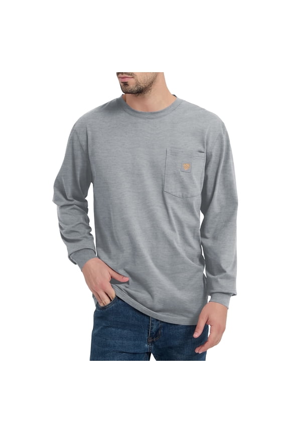 Men's Loose Fit Heavyweight Work Long Sleeve T-Shirts Comfort Pocket Tee(Regular&Tall)