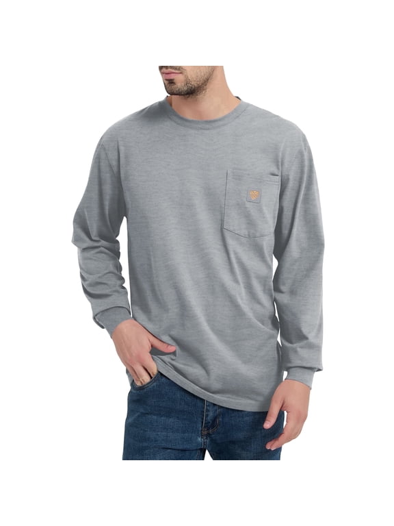 Men's Loose Fit Heavyweight Work Long Sleeve T-Shirts Comfort Pocket Tee(Regular&Tall)