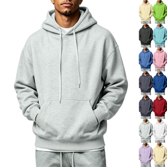 Men’s Loose Fit Hooded Pullover Sweatshirt, Soft Brushed Hoodie with Kangaroo Pocket & Drawstring Hood, Casual Long Sleeve Hood Top for Daily Life Sports Street Fashion Light Gray XL