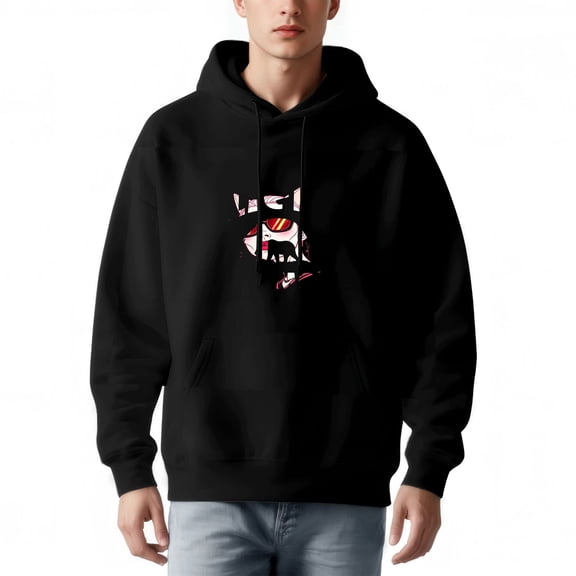 Men's Loose Fit Hoodie - Long Sleeve Pullover Sweatshirt with Pockets Colorful Bear Graphic & Abstract Red White Design