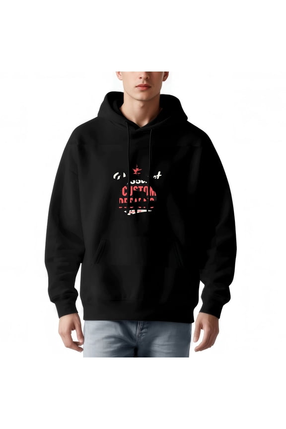 Men's Loose Fit Hoodie - Long Sleeve Pullover Sweatshirt with Pockets Custom Design Graphic in Red & White with Star Accent