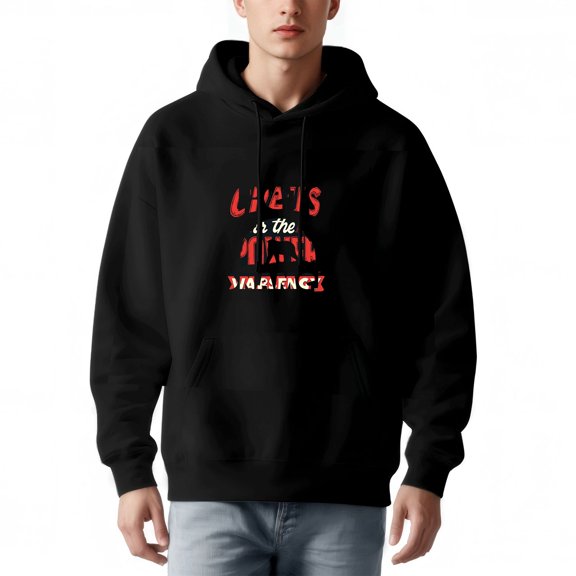 Men's Loose Fit Hoodie - Long Sleeve Pullover Sweatshirt with Pockets Features ' LIGHTS IS THE FUTURE ' Graphic in Red & White