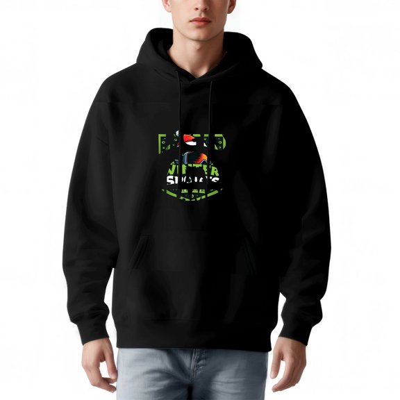 Men's Loose Fit Hoodie - Long Sleeve Pullover Sweatshirt with Pockets Graphic Design of a Hat - Wearing Skier ' FUTURE WINTER SKIER ' Text