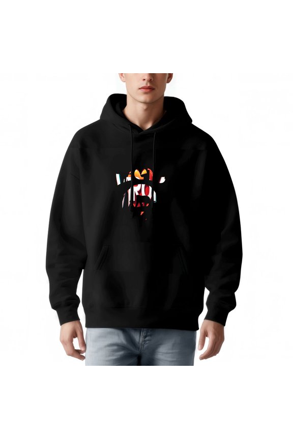 Men's Loose Fit Hoodie with Colorful Graphic Mask Design Long Sleeve Pullover Sweatshirt with Front Pocket & Drawstrings