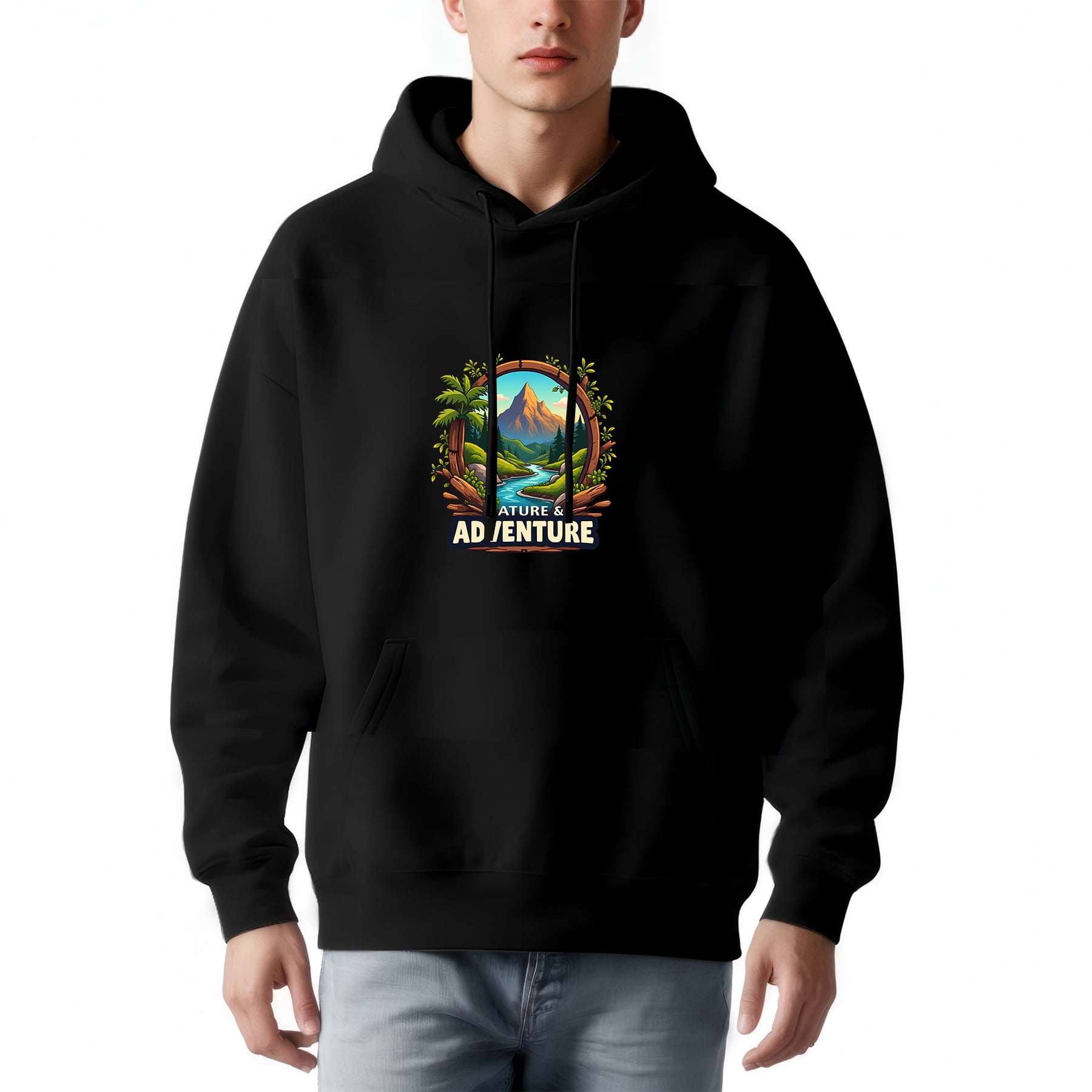 Mountain Cartoon Pattern Print Men Women Pullover Hoodie