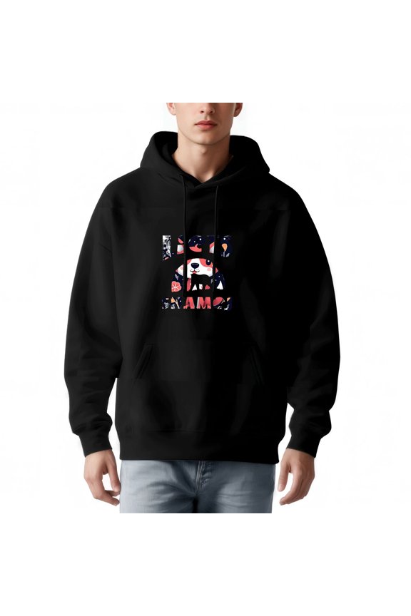 Men's Loose Fit Hoodie with Colorful Panda Design & ' LIGHT BE FAMOUS ' Text - Long Sleeve Pullover Sweatshirt with Pockets