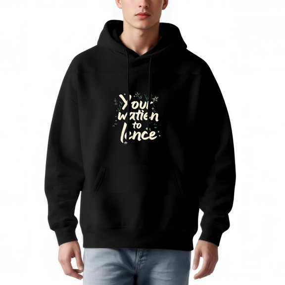 Men's Loose Fit Hoodie with Front Pocket Drawstring Hood ' Your Nation to Lence ' Design with Leaves & Stars Long Sleeve Sweatshirt