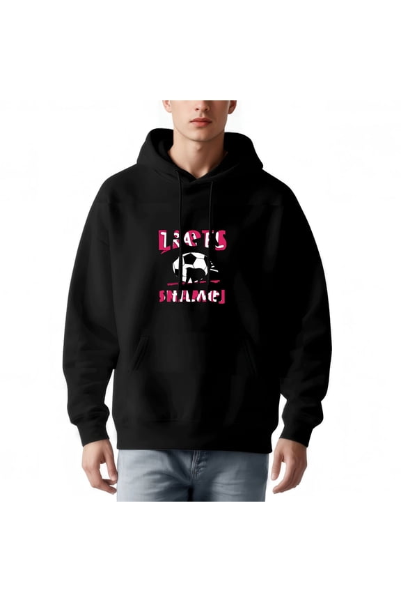 Men's Loose Fit Hoodie with Front Pocket Stylish Cow Graphic & ' LACES BALANCE ' Text in Bold Pink Long Sleeve Pullover Sweatshirt