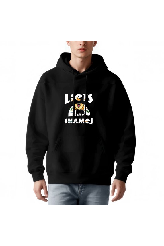 Men's Loose Fit Hoodie with Pockets Long Sleeve Pullover Sweatshirt Bold ' LIGHTS SNA MOJ ' Design with Colorful Figure & Bear Silhouette