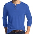 thumbnail image 1 of Men's Loose Fit Long Sleeve Henley Shirt Casual Button Placket Pullover Soft Lightweight Knit Top with Stand Collar for Daily Wear Blue 3XL, 1 of 7