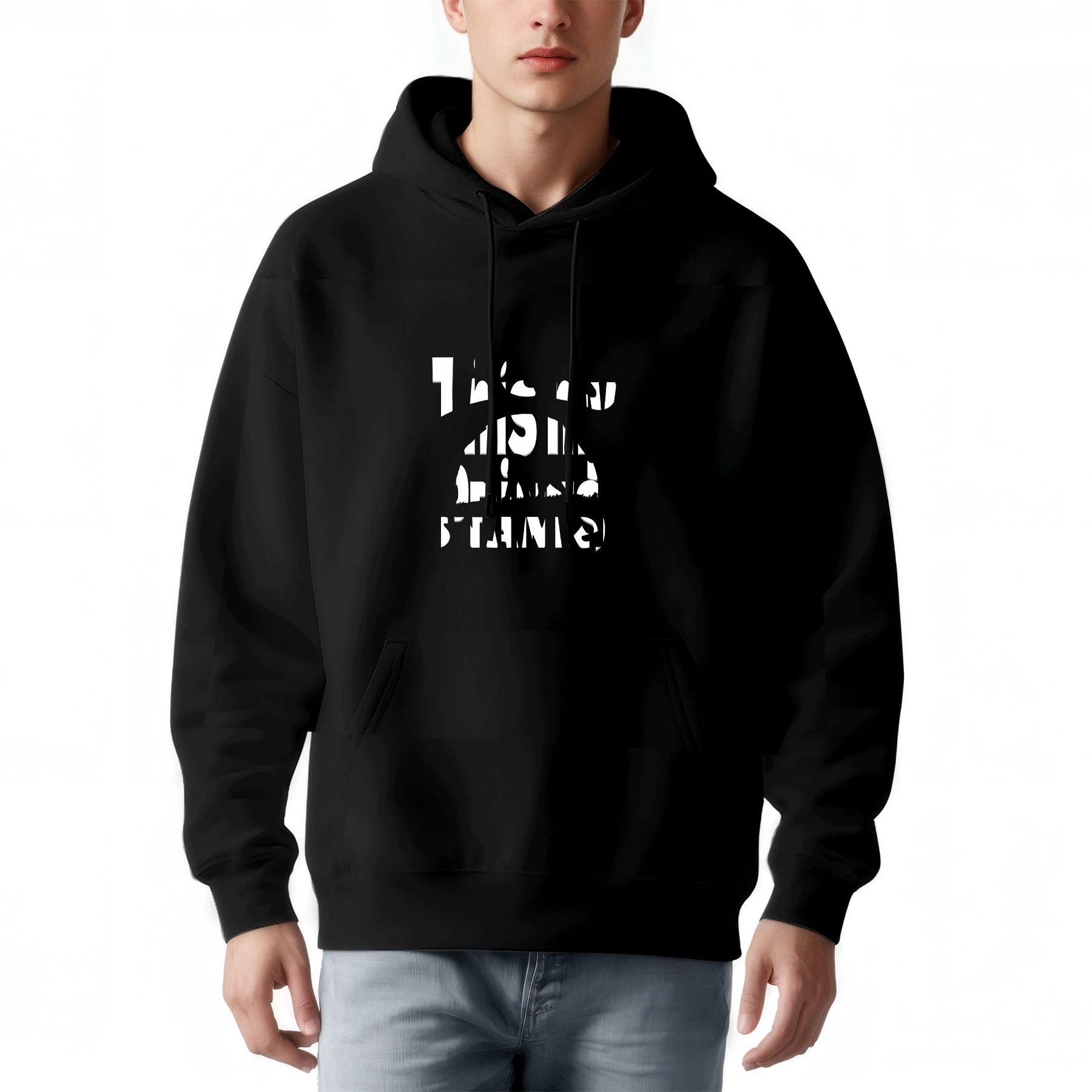 Men's Loose Fit Long Sleeve Hoodie Pullover Sweatshirt with Front Pocket Features Inspirational White Print: " The best thing that happens in the world "