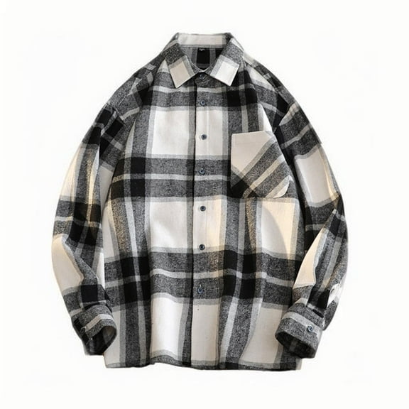 BVnarty Plaid Shirts for Men Loose Fit Long Sleeve Plaid Shacket, Comfortable Flannel Button-Up Top for Casual Daily Wear