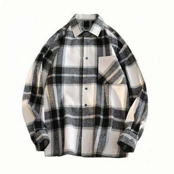 BVnarty Plaid Shirts for Men Loose Fit Long Sleeve Plaid Shacket, Comfortable Flannel Button-Up Top for Casual Daily Wear
