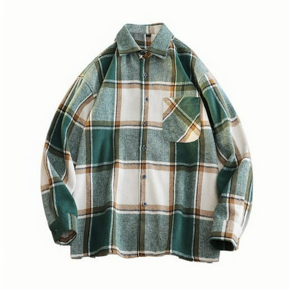 BVnarty Plaid Shirts for Men Loose Fit Long Sleeve Plaid Shacket, Comfortable Flannel Button-Up Top for Casual Daily Wear