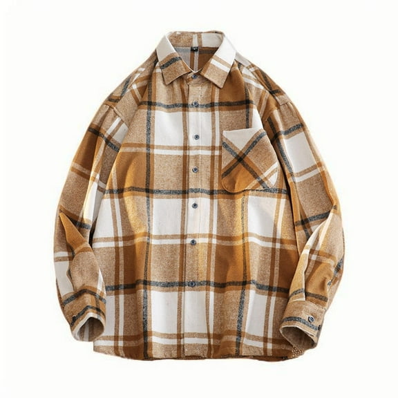 BVnarty Plaid Shirts for Men Loose Fit Long Sleeve Plaid Shacket, Comfortable Flannel Button-Up Top for Casual Daily Wear