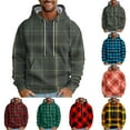 thumbnail image 1 of Men's Loose Fit Plaid Print Hoodie, Casual Long Sleeve Pullover Sweatshirt, Cozy Fleece Streetwear for Fall Winter, Christmas Holiday, Lounge and Casual Wear,Blue,4XL, 1 of 5