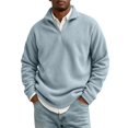 thumbnail image 1 of Men's Loose Fit Quarter Zip Sweatshirt Mock Neck Corduroy Long Sleeve Pullover Soft Top for Fall Light Blue 4XL, 1 of 6