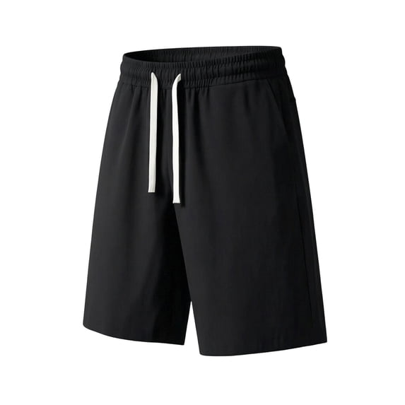 Men's Loose Fit Quick Dry Casual Shorts 11 inch, Elastic Drawstring Waist Summer Sweat Shorts with Side Pockets Black