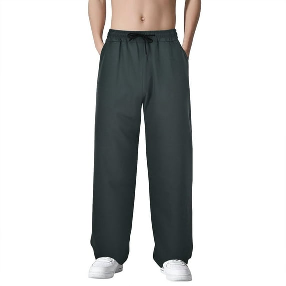 Men's Loose Fit Sweapants Thin Baggy Yoga Gym Workout Pants With Pockets Open Bottom Sweatpants Straight Wide Leg Cozy Crush Sweatpant